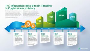 A timeline showing the key milestones of Bitcoin and cryptocurrency growth.